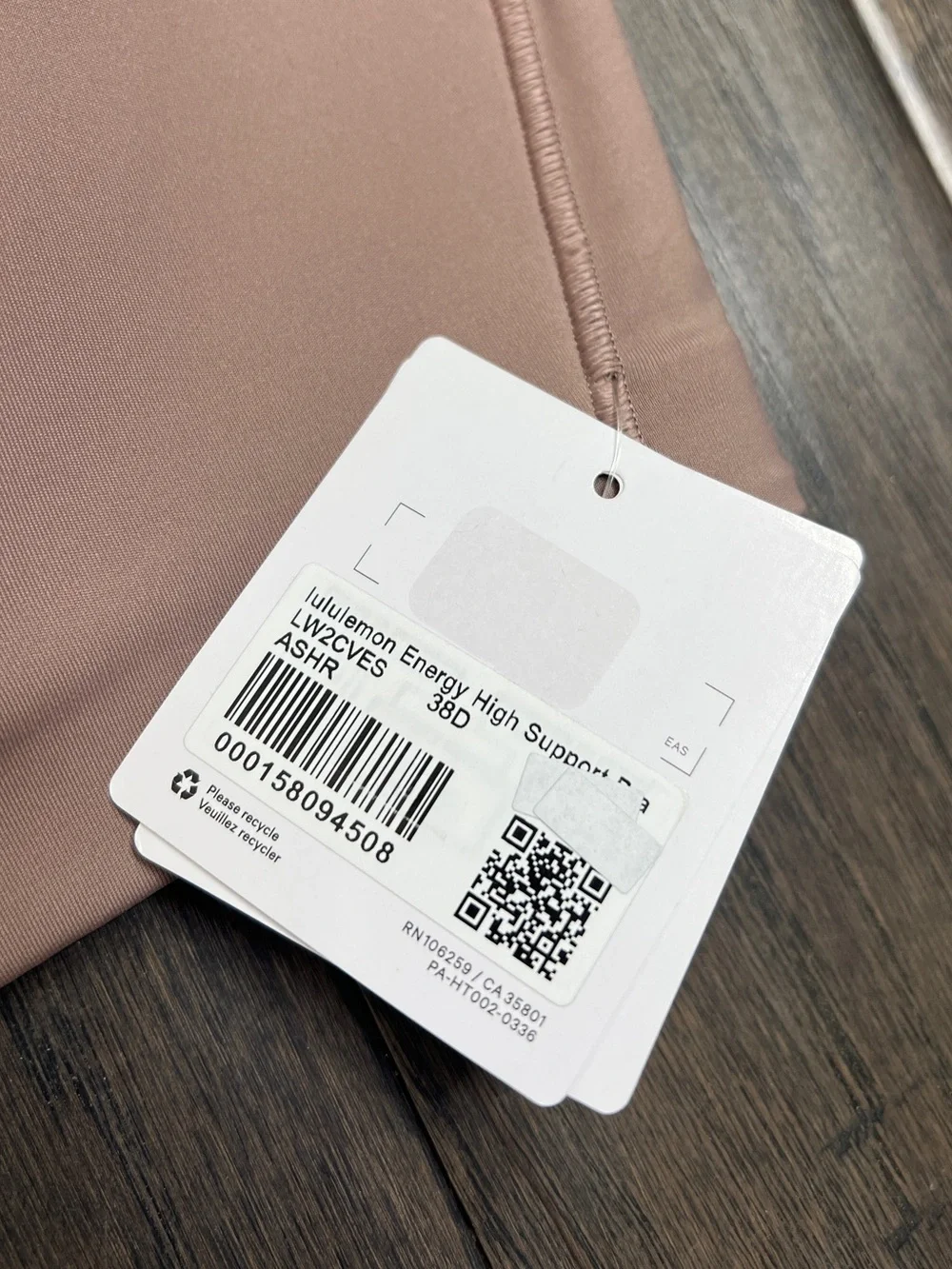 Lululemon NWT Energy Bra *High Support, B–DDD Cups Ashen Rose